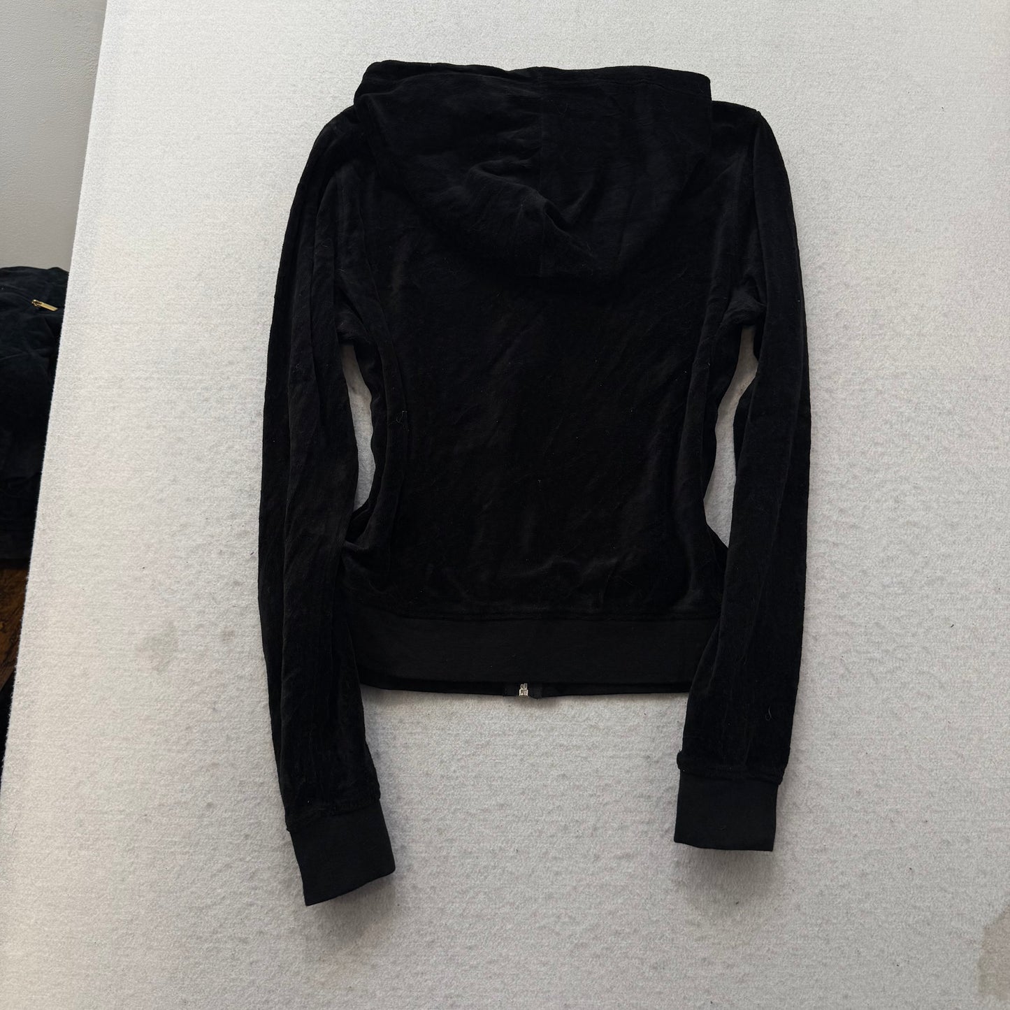 Juicy Couture Womens Black Velour Tracksuit Set Zip-Up Hoodie & Pants Y2k Size M