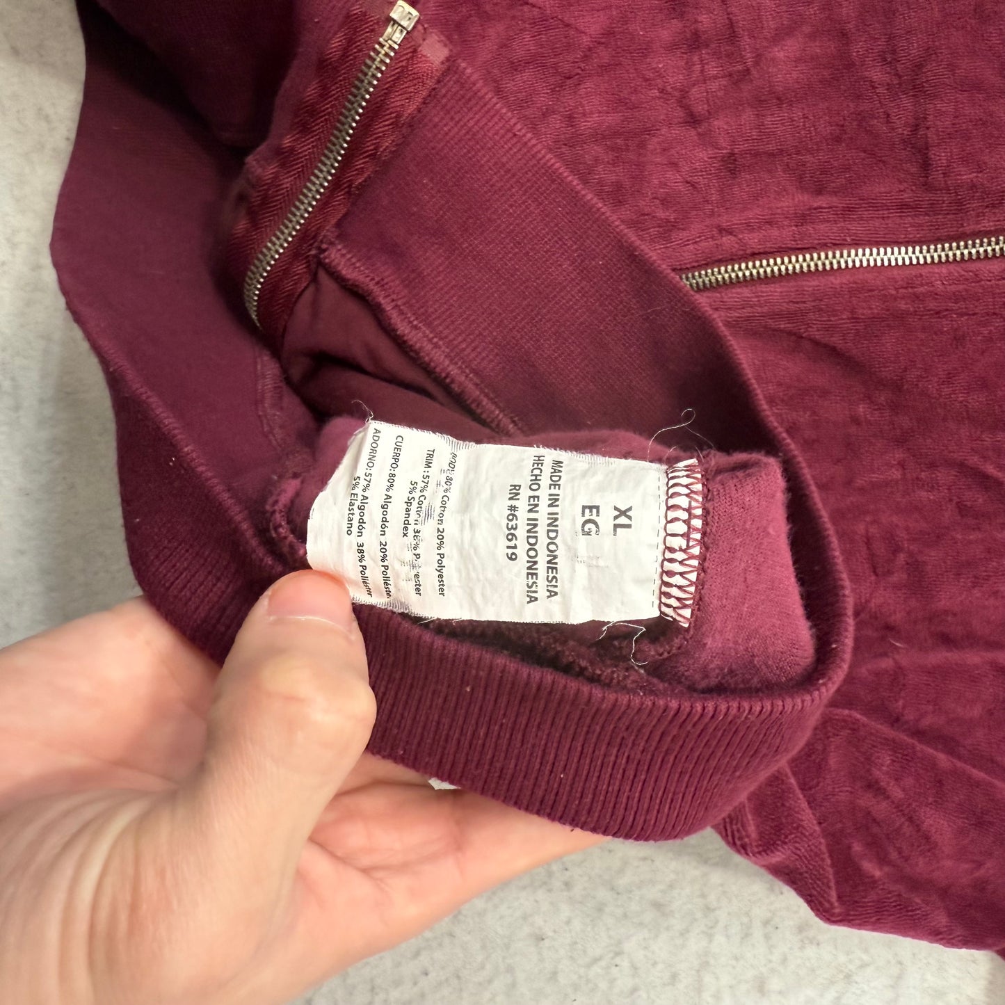 Bebe Sport Women's Burgundy Velour Zip-Up Track Jacket Embroidered Logo Size XL