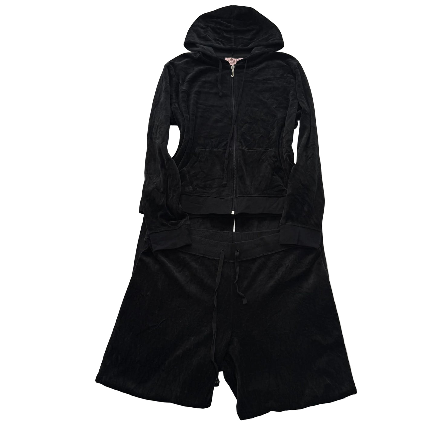 Juicy Couture Womens Black Velour Tracksuit Set Zip-Up Hoodie & Pants Size XL
