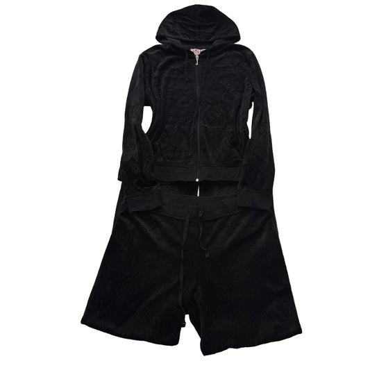 Juicy Couture Womens Black Velour Tracksuit Set Zip-Up Hoodie & Pants Size XL