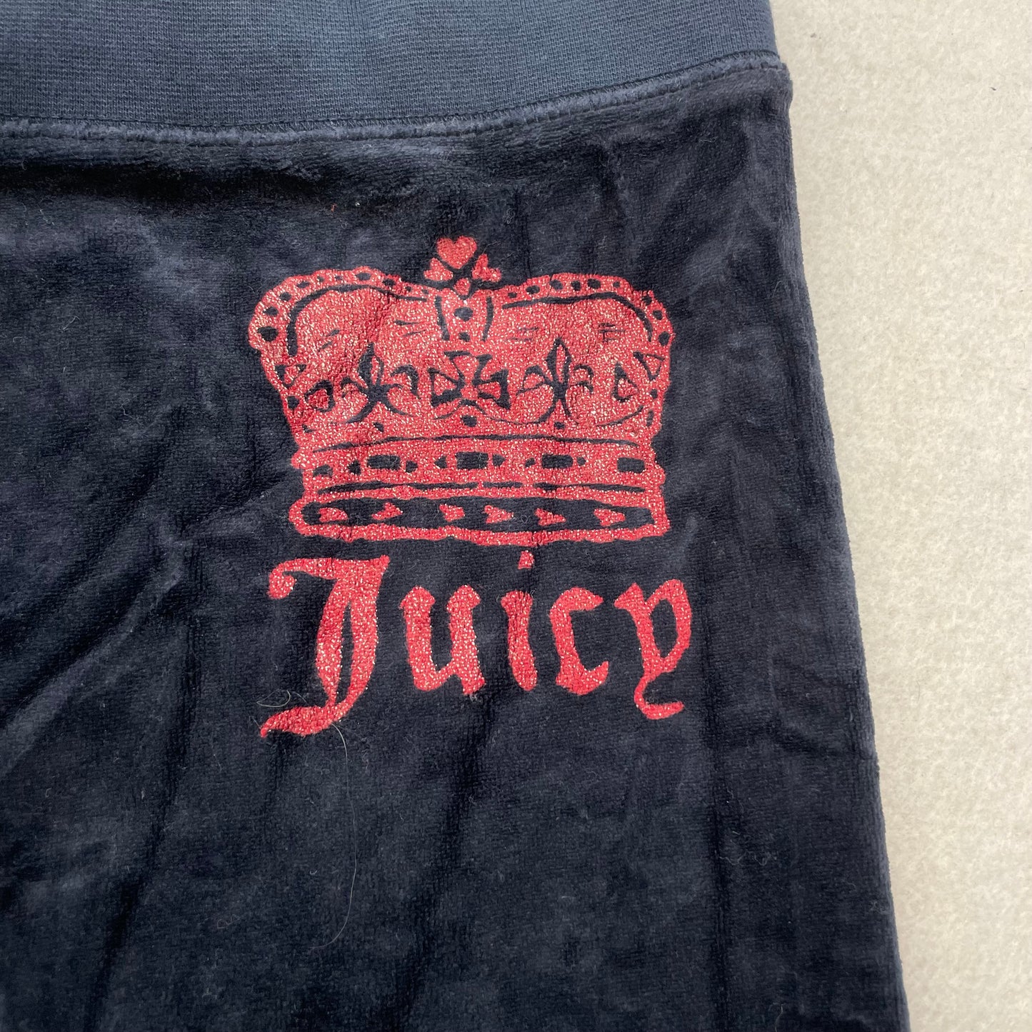Juicy Couture Women's Navy Velour Flared Track Pant Drawstring Crown Logo Size P