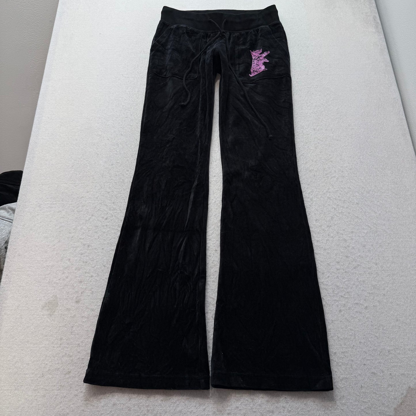 Vtg Juicy Couture Scottie Dogs Black Velour Tracksuit Set Hoodie & Pant Size S