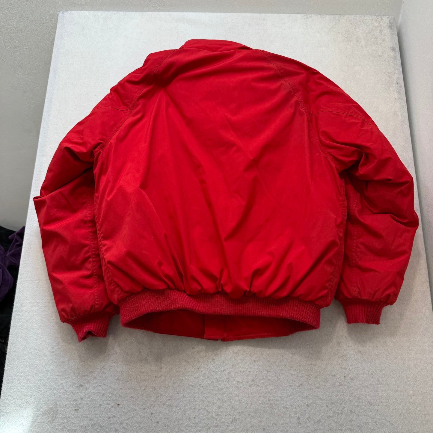 Eddie Bauer Men's Red Black Down Bomber Jacket Puffer Full Zip Winter Size L