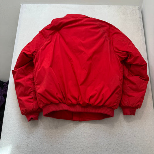 Eddie Bauer Men's Red Black Down Bomber Jacket Puffer Full Zip Winter Size L