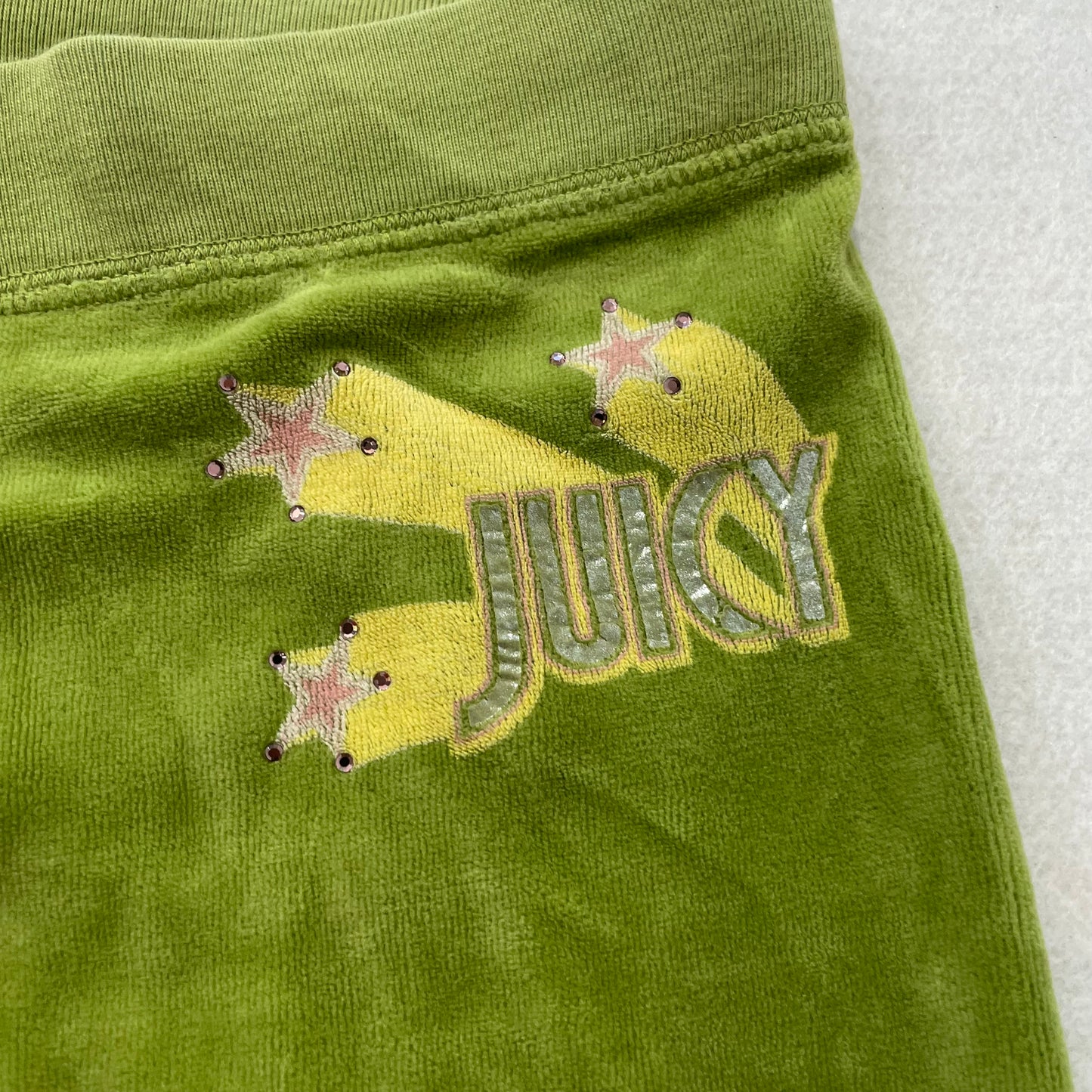Juicy Couture Women's Apple Green Velour Flare Track Pant Rhinestone Logo Size P