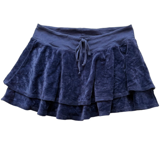 2003 Vintage Juicy Couture Women Navy Velour Tiered Mini Skirt Drawstring Size M