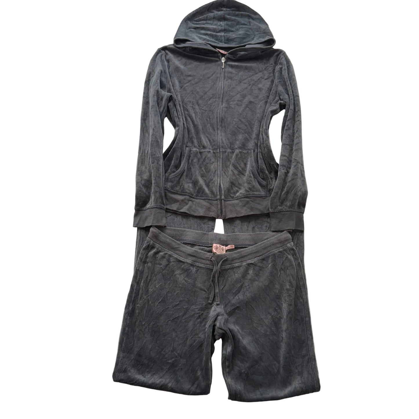 Vtg Juicy Couture Women's Dark Gray Velour Tracksuit Set Hoodie & Pants Size L/S