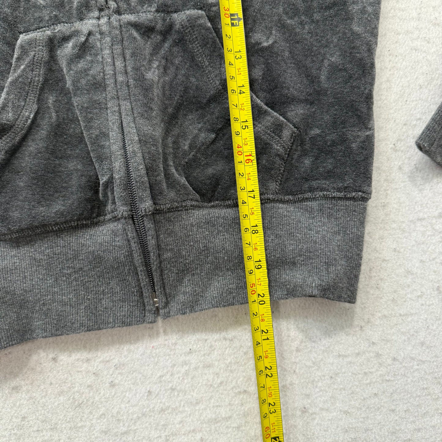 Bebe Sport Women's Dark Gray Velour Zip-Up Hoodie Pockets Rhinestone Logo Size S