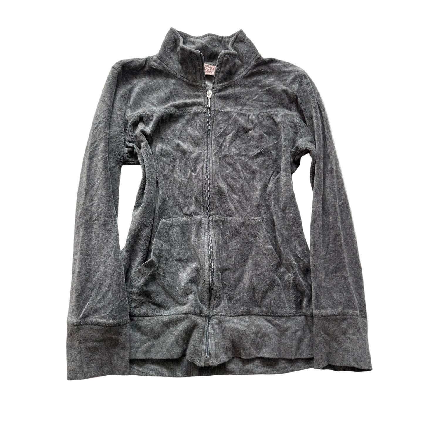 Vintage Juicy Couture Womens Deep Gray Velour Zip-Up Track Jacket Classic Size L