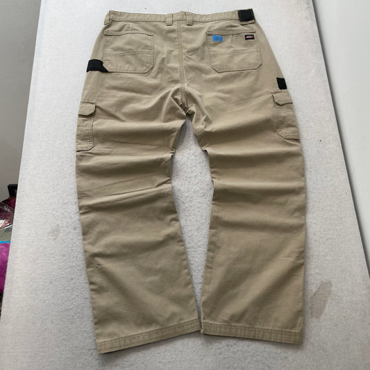 Dickies Men's Khaki Polyester Blend Loose Fit Cargo Pants Pockets Y2K Size W39