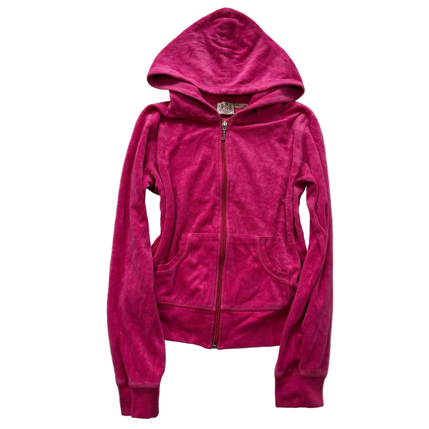 Juicy Couture Women Dark Hot Pink Velour Zip-Up Hoodie Loungewear Pockets Size M