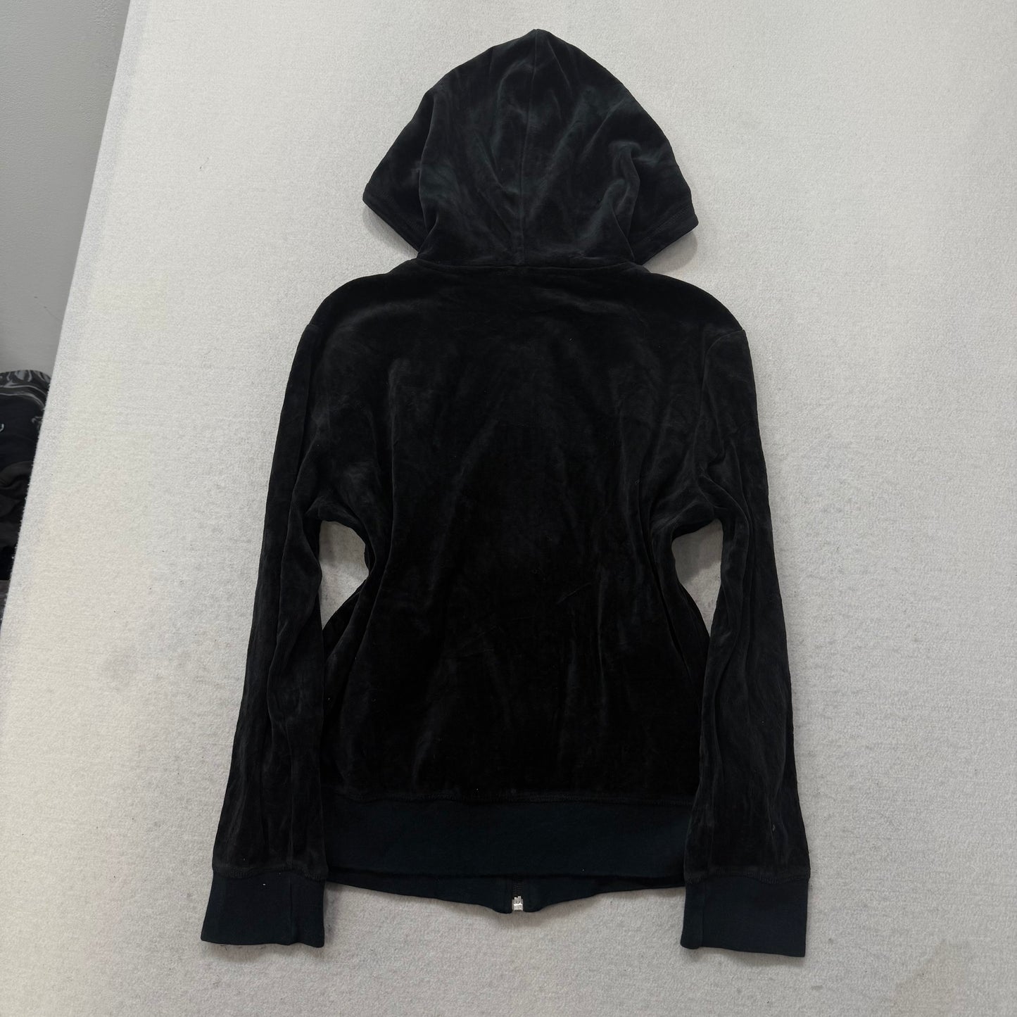Juicy Couture Women Black Velour Tracksuit Set Zip Up Hoodie & Flare Pant Size S