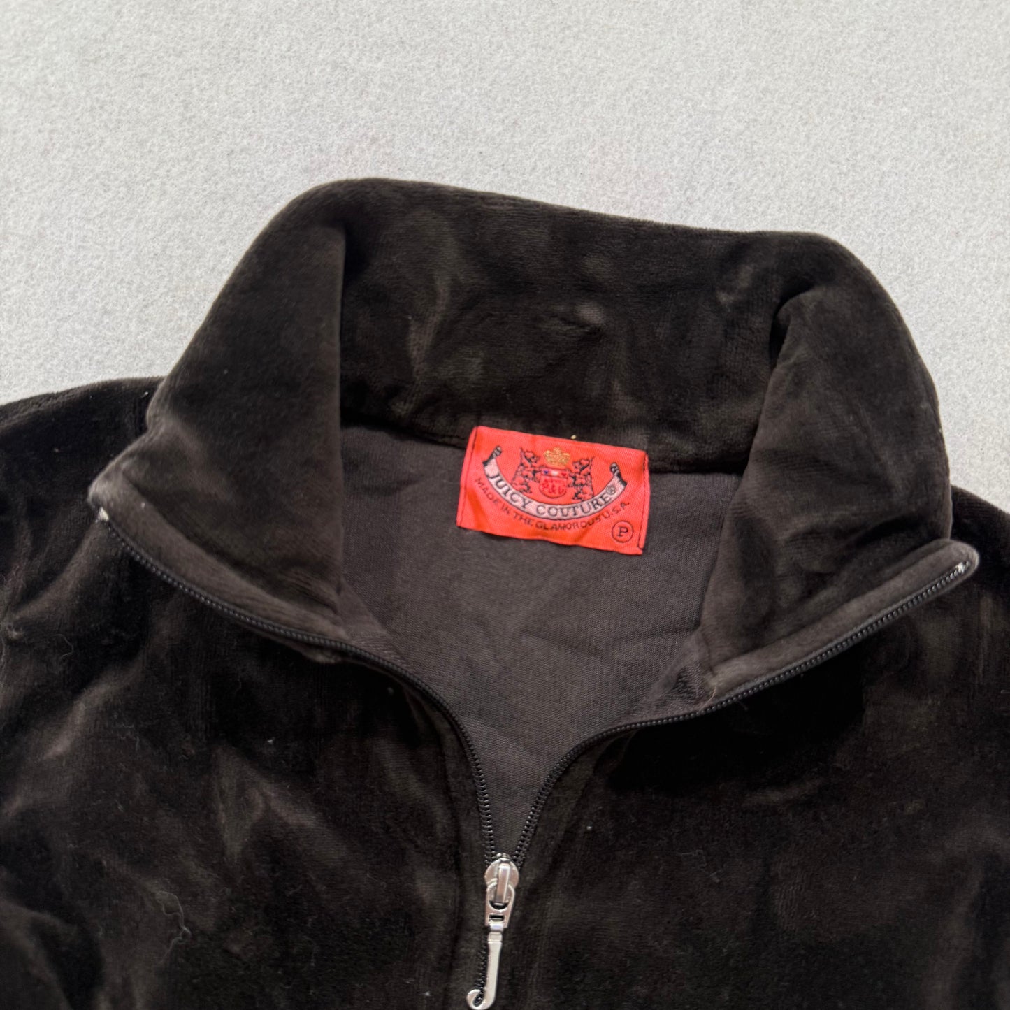 2003 Vtg Juicy Couture Women's Charcoal Brown Velour Zip-Up Track Jacket Size P