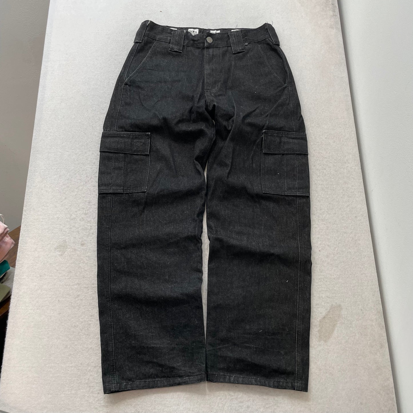 County FB Men's Black Denim Baggy Cargo Pant Streetwear Loose Fit Y2K Size 32x32
