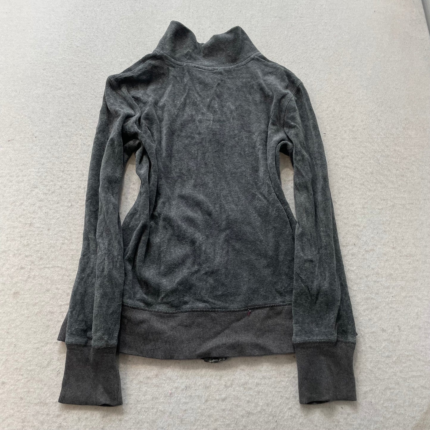 Vintage Juicy Couture Womens Charcoal Gray Velour Track Jacket Loungewear Size S