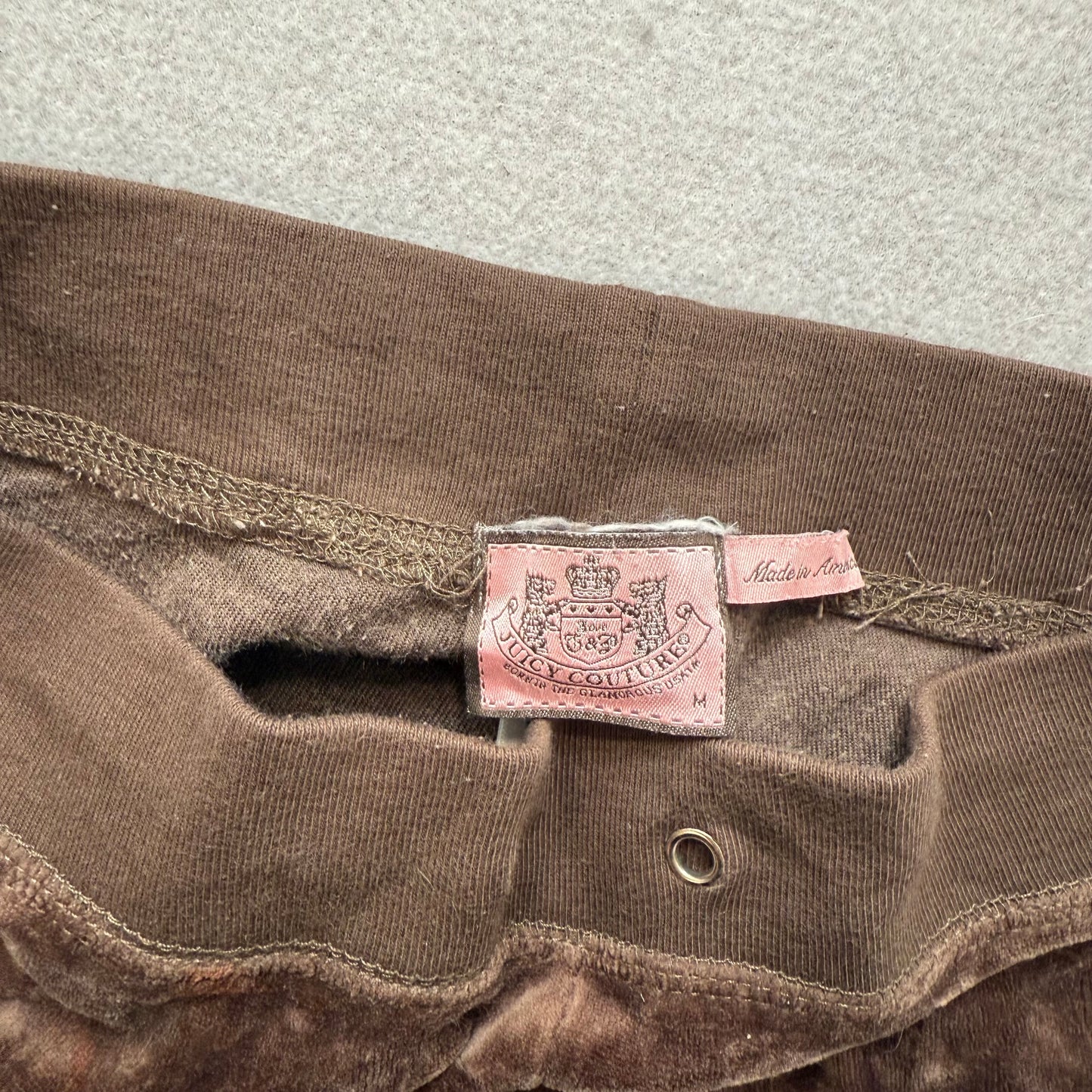 Juicy Couture Women's Brown Velour Wide Leg Flared Track Pant Drawstring Size M
