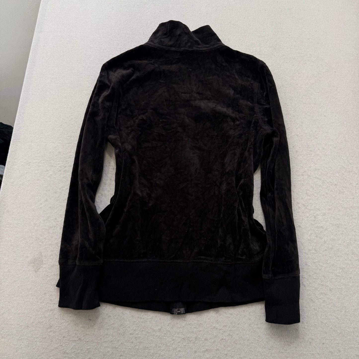 Vtg Juicy Couture Women's Black Velour Tracksuit Set Jacket & Pant Y2k Size L/XL