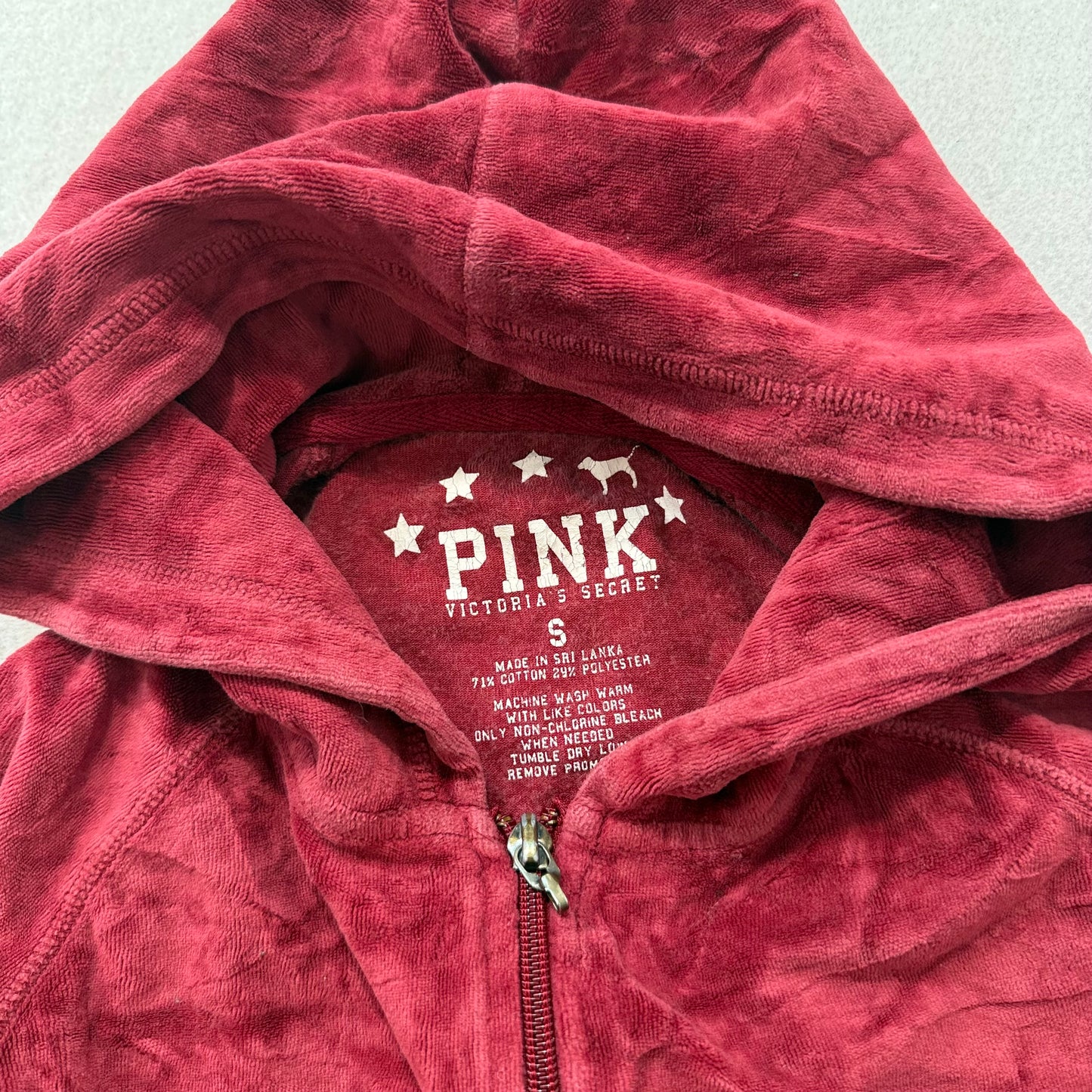 Victoria's Secret PINK Rock & Roll Women's Maroon Velour Zip-Up Hoodie Size S