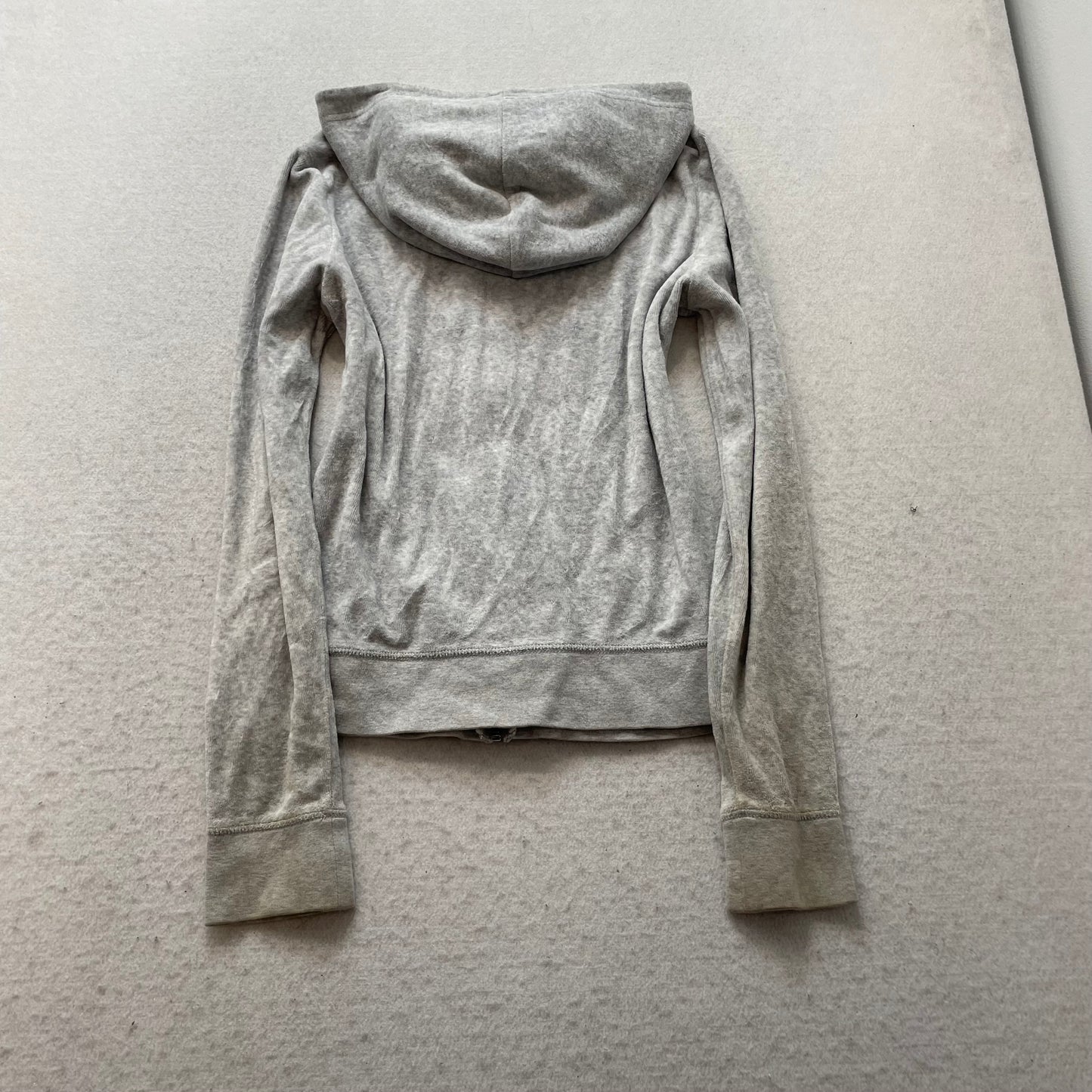 Juicy Couture Black Label Womens Heather Gray Velour Zip-Up Hoodie Pocket Size S