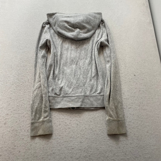 Juicy Couture Black Label Womens Heather Gray Velour Zip-Up Hoodie Pocket Size S