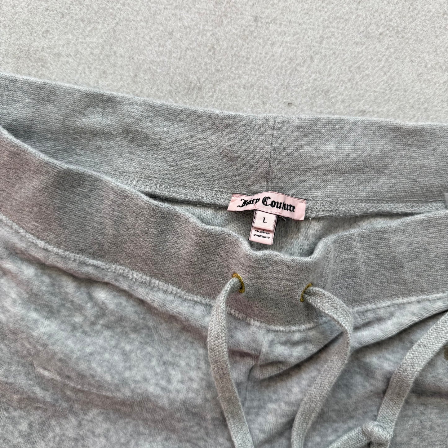 Juicy Couture Women Heather Grey Velour Flared Track Pant Drawstring Logo Size L