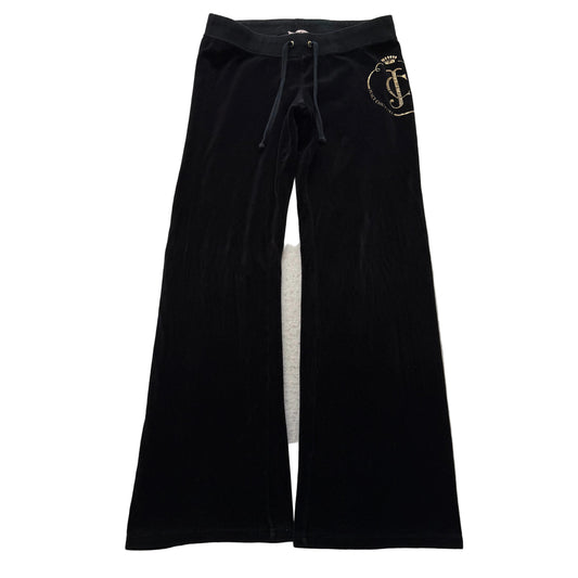 Juicy Couture Women's Jet Black Velour Flared Track Pant Loungewear Logo Size M