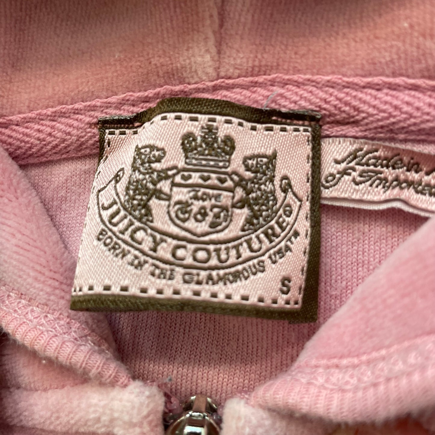 Vintage Juicy Couture Women's Pink Velour Full Zip Hoodie Pockets Casual Size S