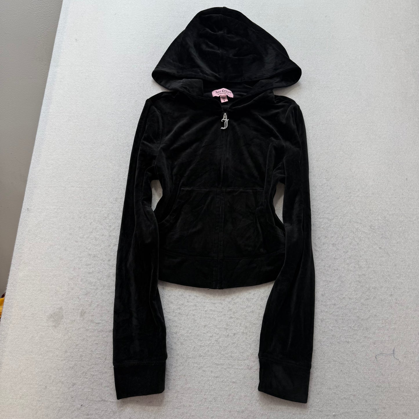 Juicy Couture Women's Black Velour Full Zip Hoodie Rhinestones Logo Y2K Size S