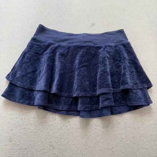 2003 Vintage Juicy Couture Women Navy Velour Tiered Mini Skirt Drawstring Size M