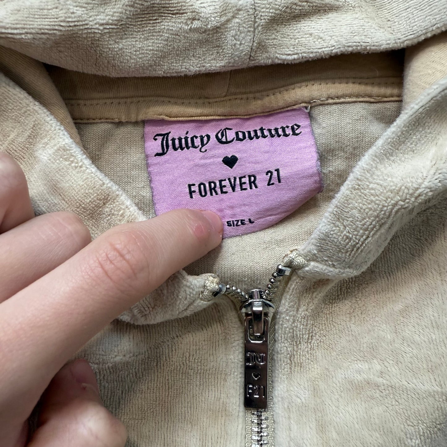 Juicy Couture Women's Beige Velour Tracksuit Set Hoodie & Flared Pant Size L/M