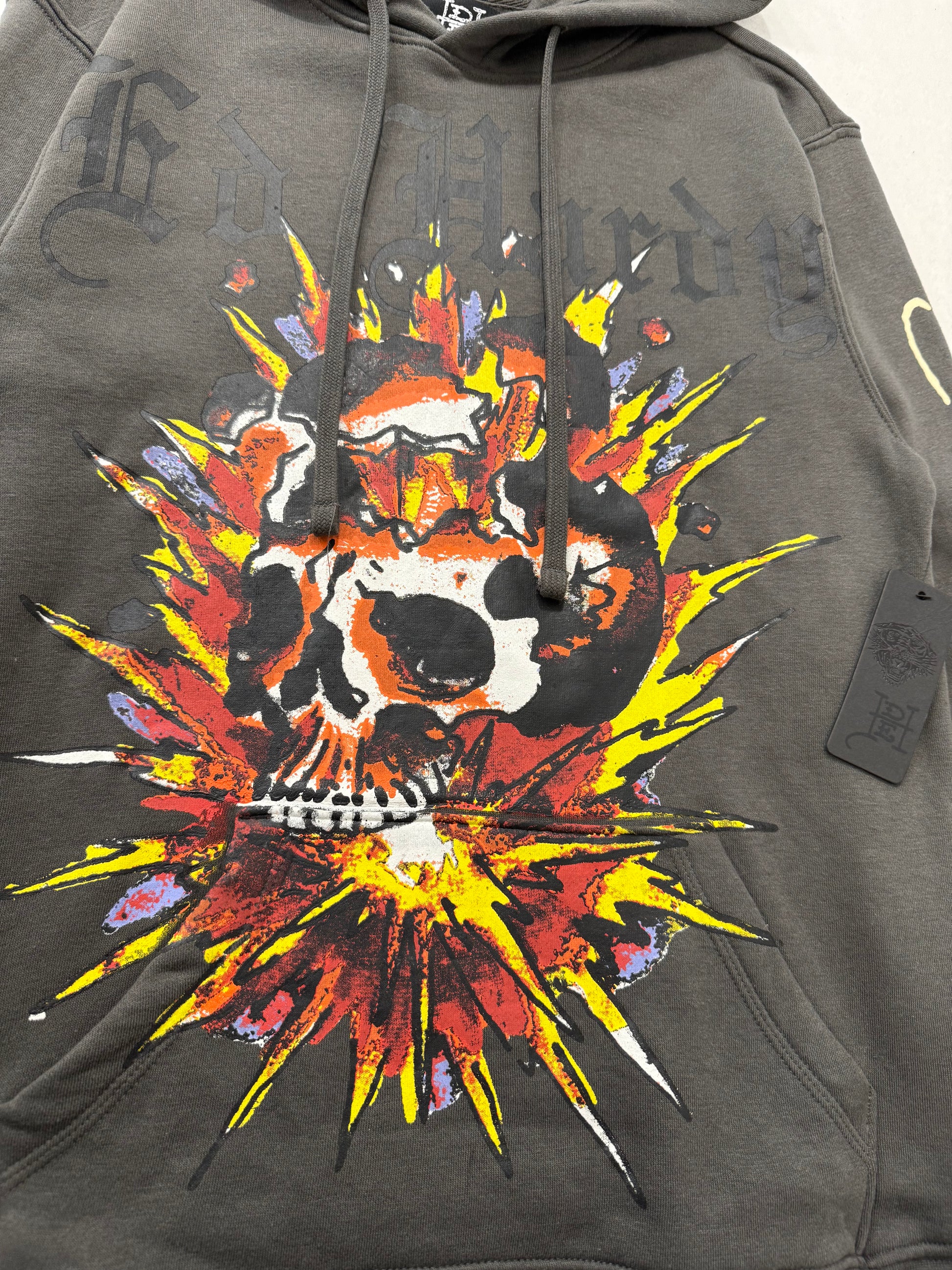 ED HARDY “Exploding Skull” CHARCOAL PULLOVER HOODIE - Clean Curriculums 
