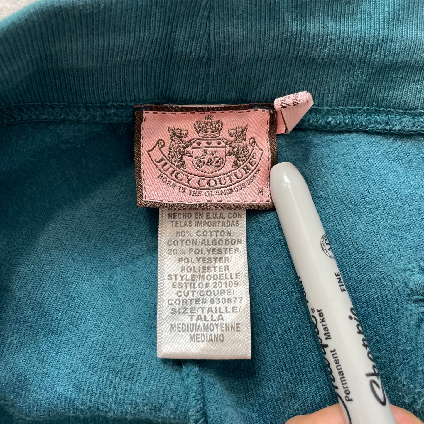 Juicy Couture Women Deep Teal Velour Flared Track Pant Flap Pocket Casual Size M