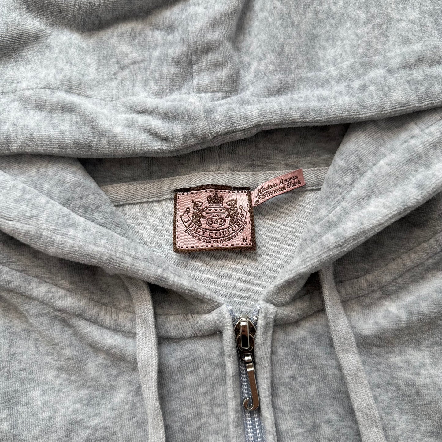 Juicy Couture Women's Heather Gray Velour Zip-Up Hoodie Crown Logo Pocket Size M