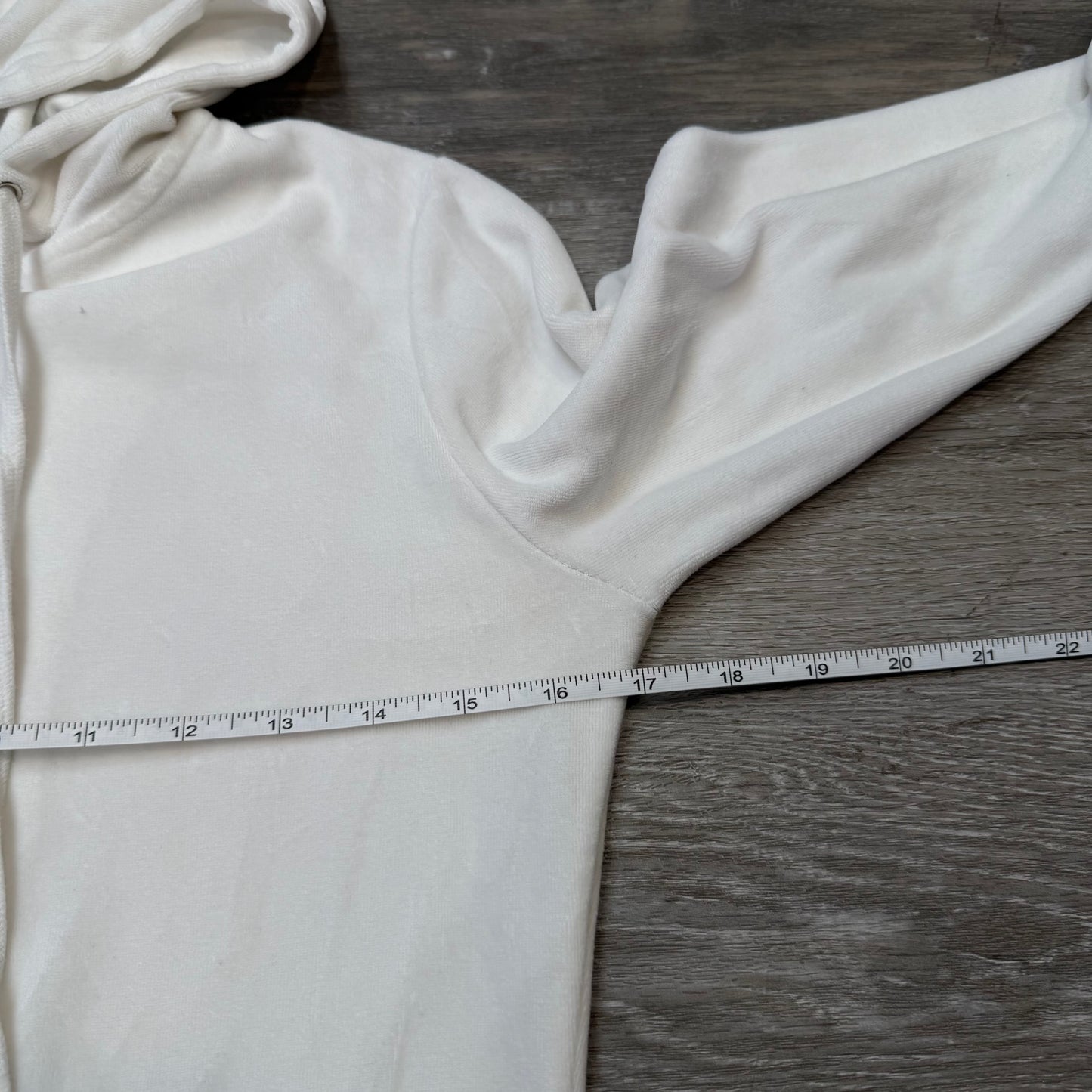 Vintage Juicy Couture Womens White Velour Zip-Up Hoodie Drawstring Pocket Size S