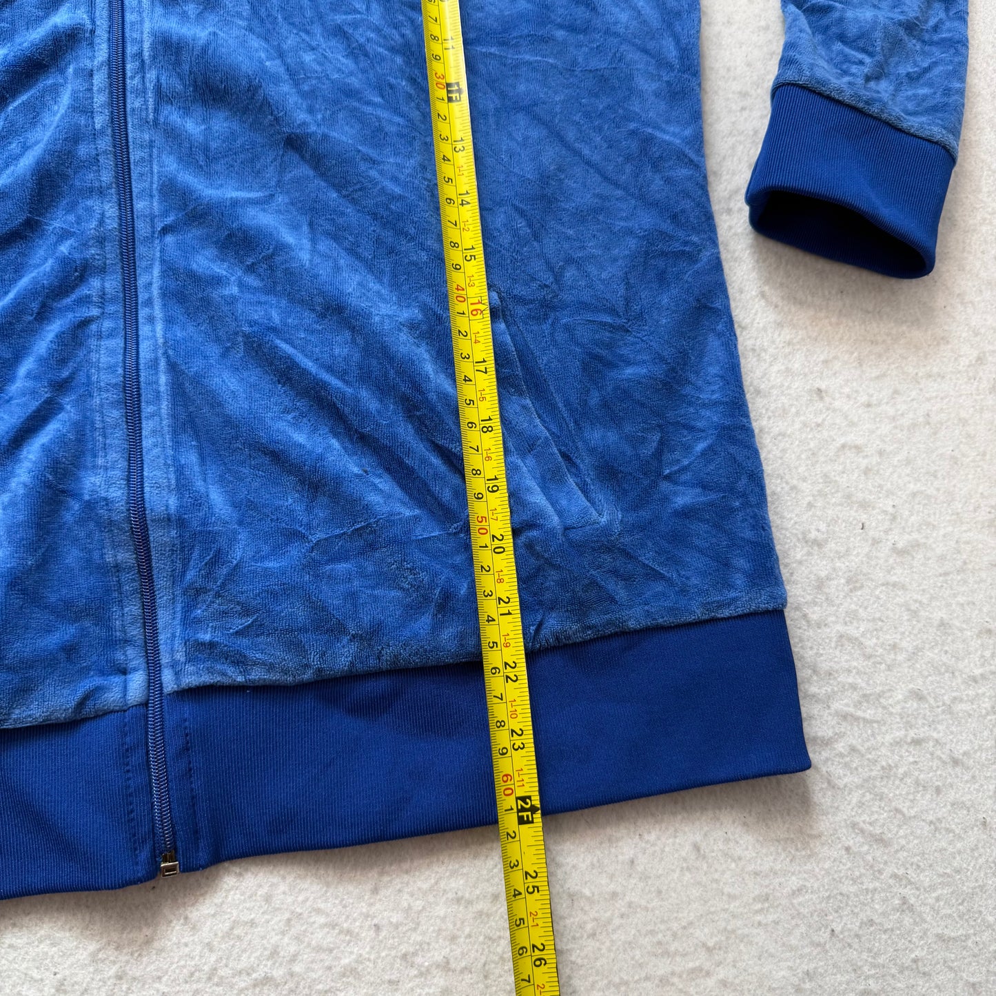 Juicy Couture Women's Royal Blue Velour Zip-Up Hoodie Rhinestones Logo Size XL
