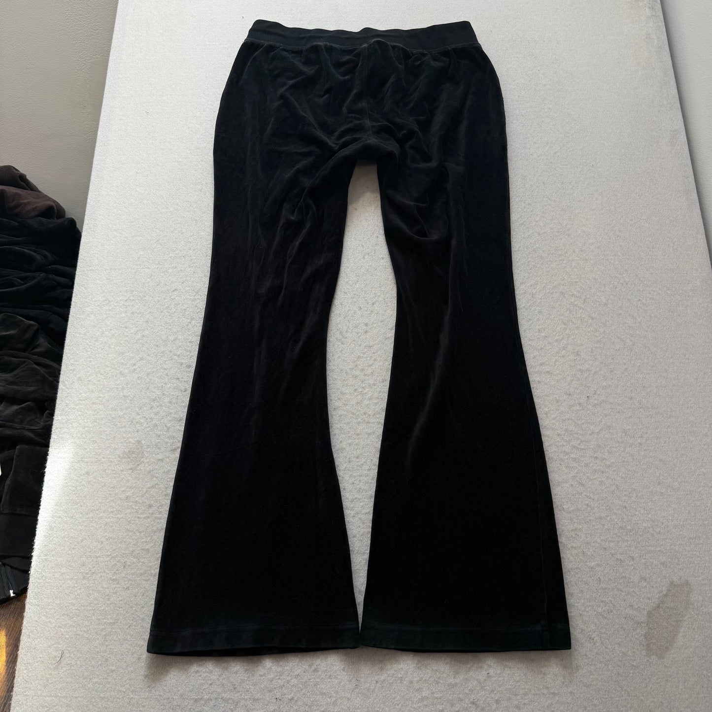 Vintage Juicy Couture Women's Black Velour Flared Track Pants Dog Logo Size L