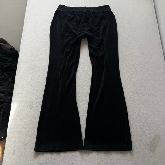 Vintage Juicy Couture Women's Black Velour Flared Track Pants Dog Logo Size L