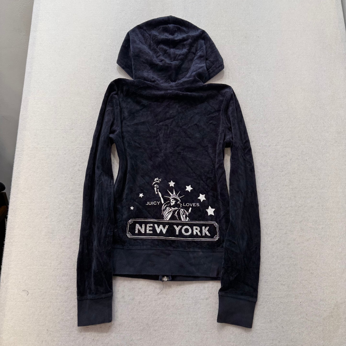 Juicy Couture Navy Velour Tracksuit Set Zip Up Hoodie & Pant Graphic Y2K Size 12