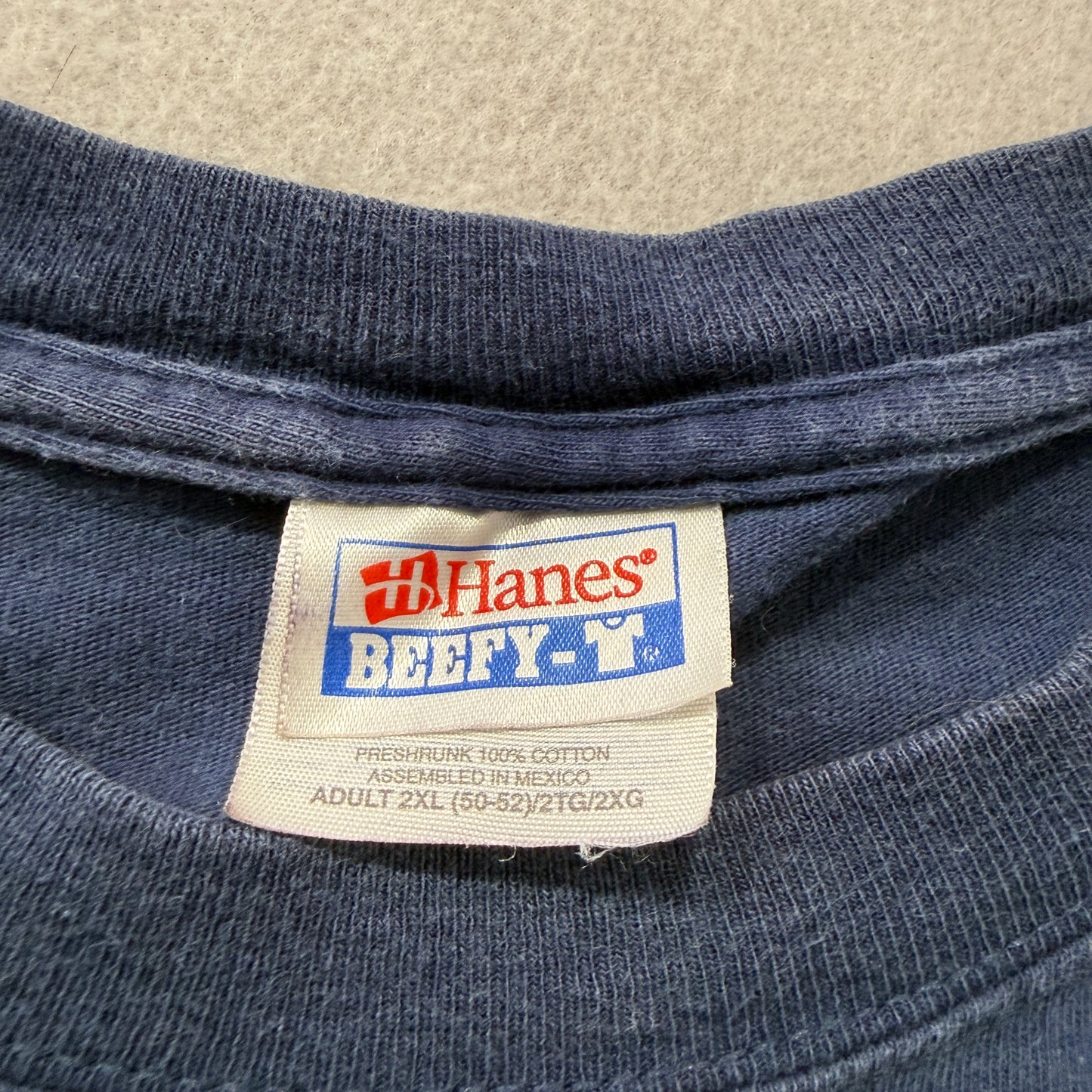 Vintage Hanes Beefy-T Men's Cotton Navy Blue Short Sleeve T-Shirt Crewneck - 2Xl