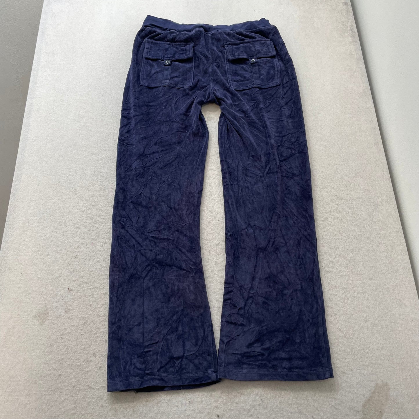 Vintage Juicy Couture Women Navy Velour Flared Leg Track Pants Loungewear Size L