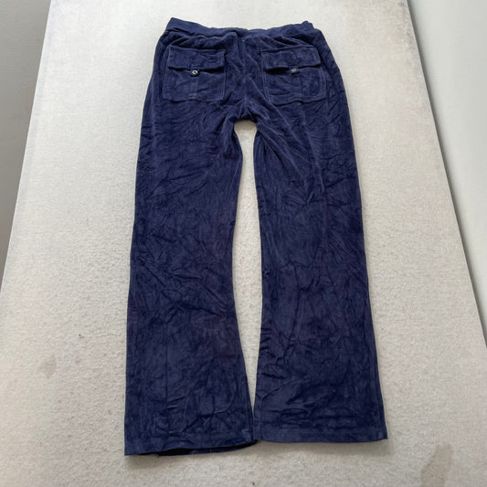 Vintage Juicy Couture Women Navy Velour Flared Leg Track Pants Loungewear Size L