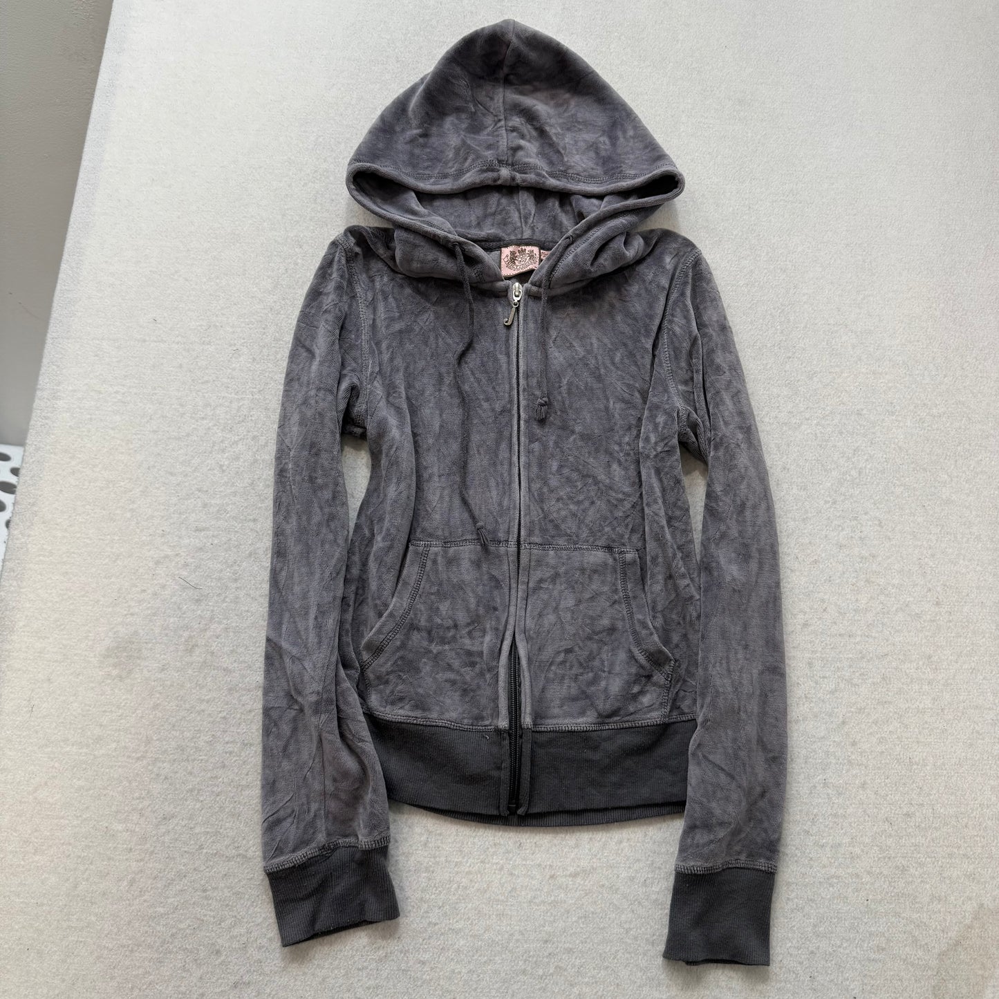 Juicy Couture Women's Gray Velour Full Zip Hoodie Loungewear Graphic Logo Size M