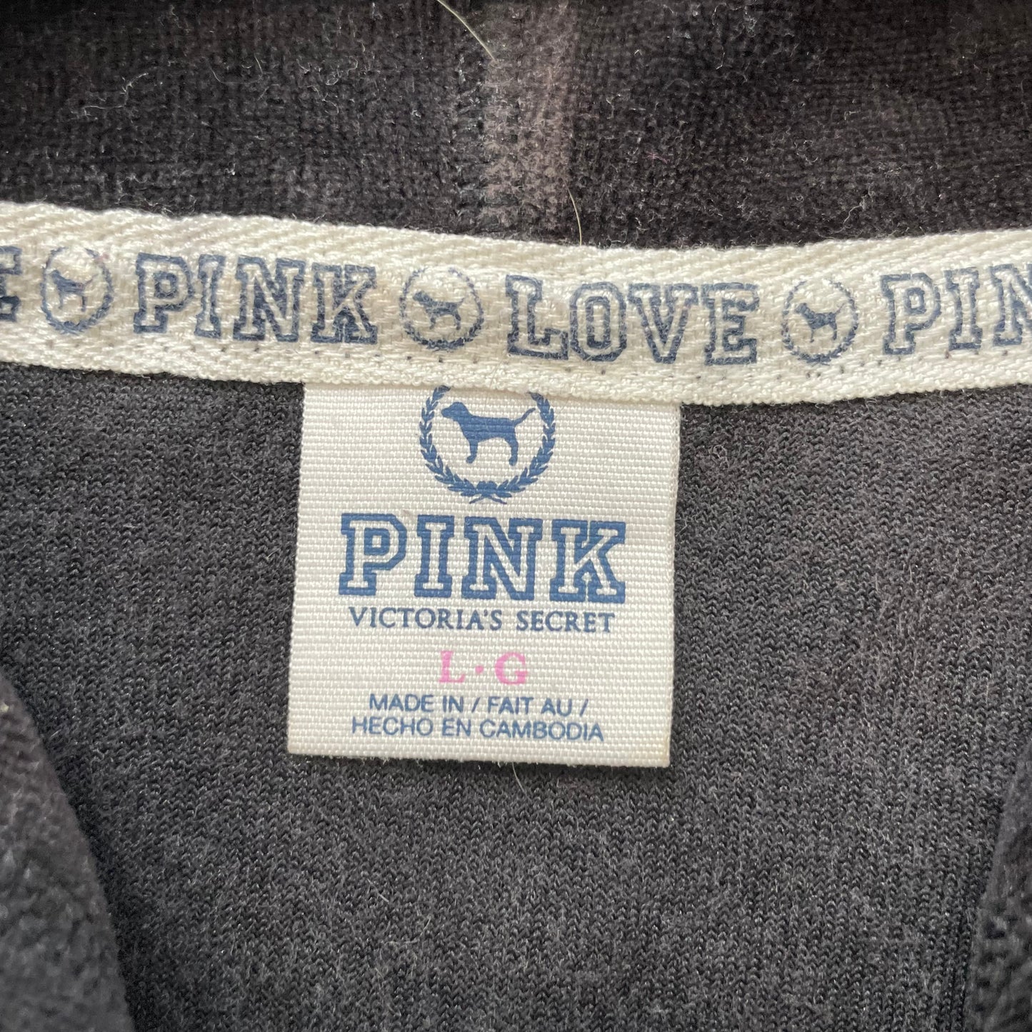 Victoria's Secret PINK Women's Black Zip-Up Hoodie Sequin Logo Drawstring Size L