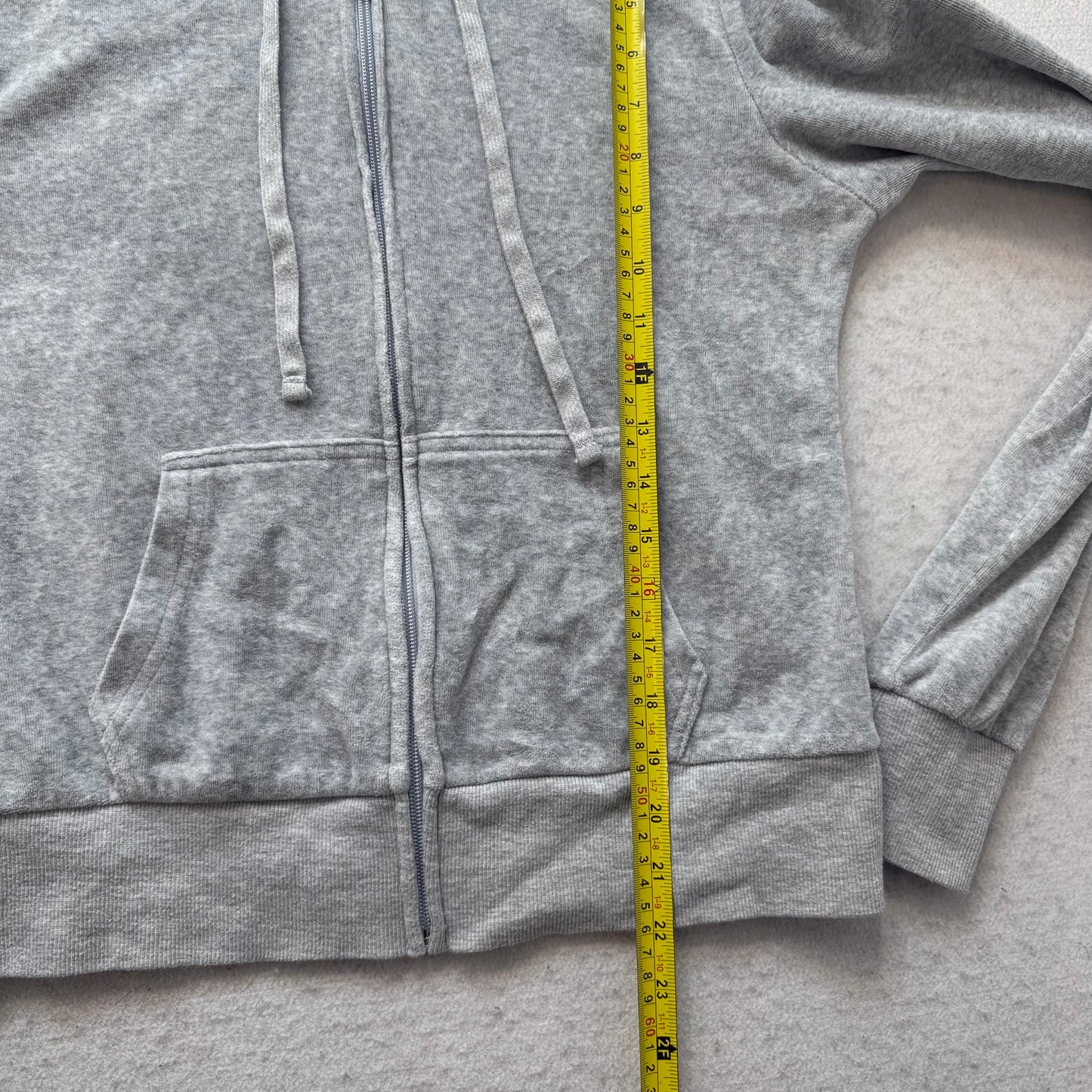 Juicy Couture Women's Heather Gray Velour Zip-Up Hoodie Crown Logo Pocket Size M