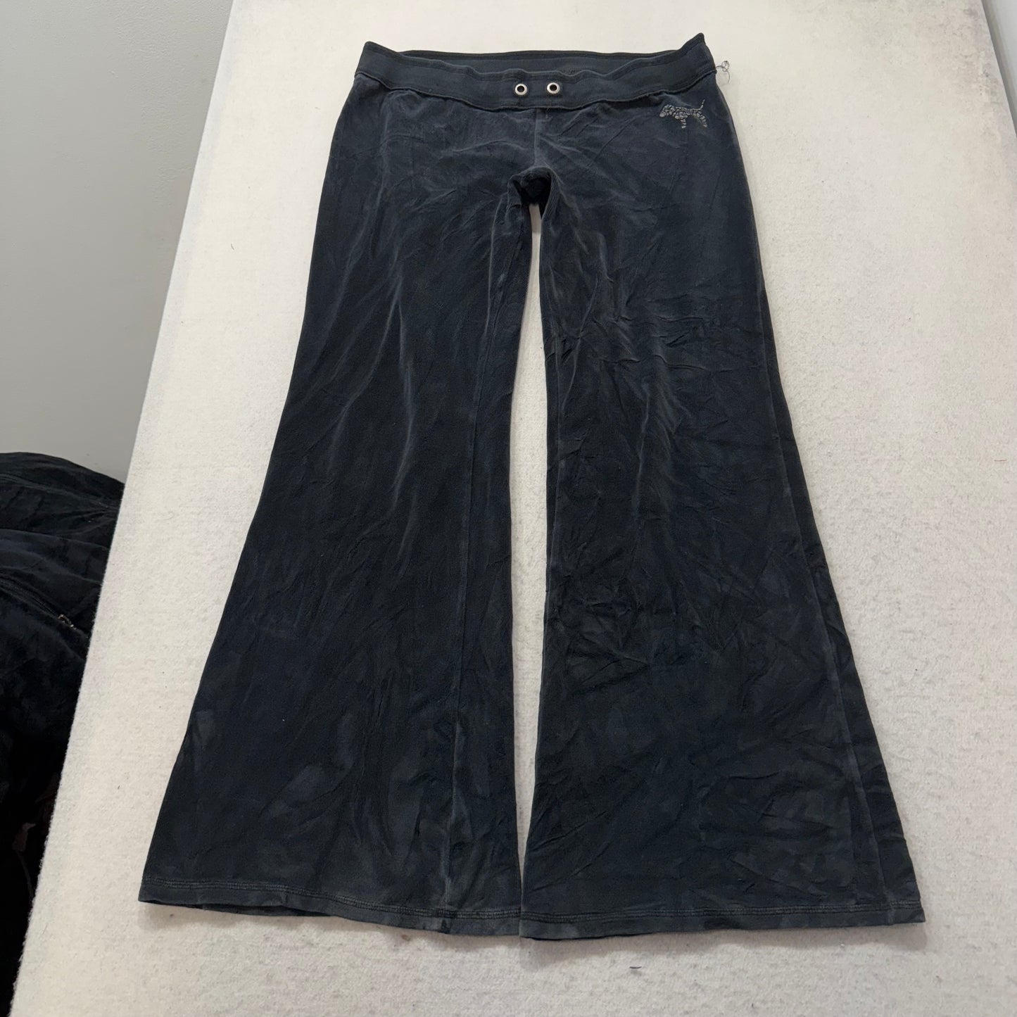 Victoria's Secret PINK Women Charcoal Velour Flare Track Pant Sequin Logo Size M