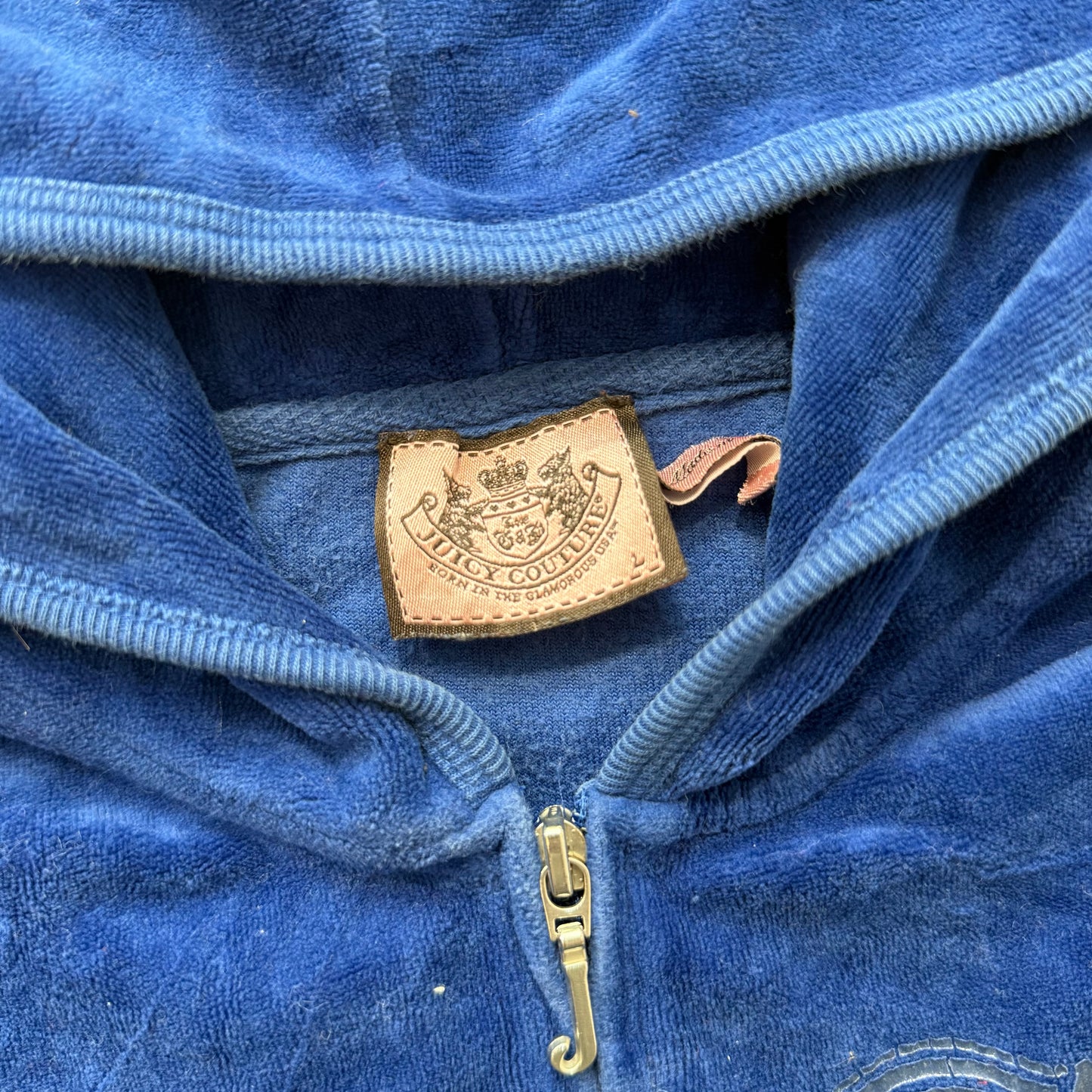 Vintage Juicy Couture Womens Royal Blue Velour Zip Up Hoodie Graphic Logo Size L