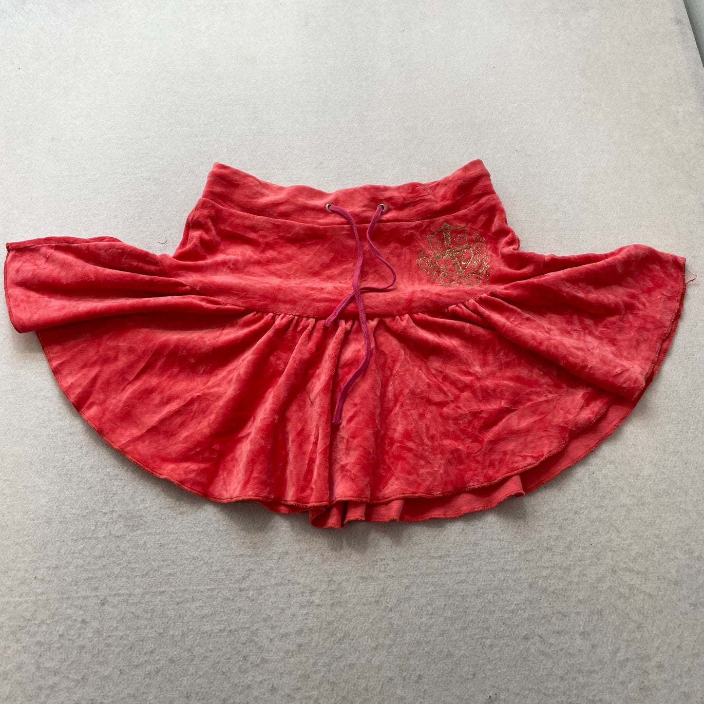 Juicy Couture Women's Red Velour Micro Mini Skirt Drawstring Ruffled Hem Size XS