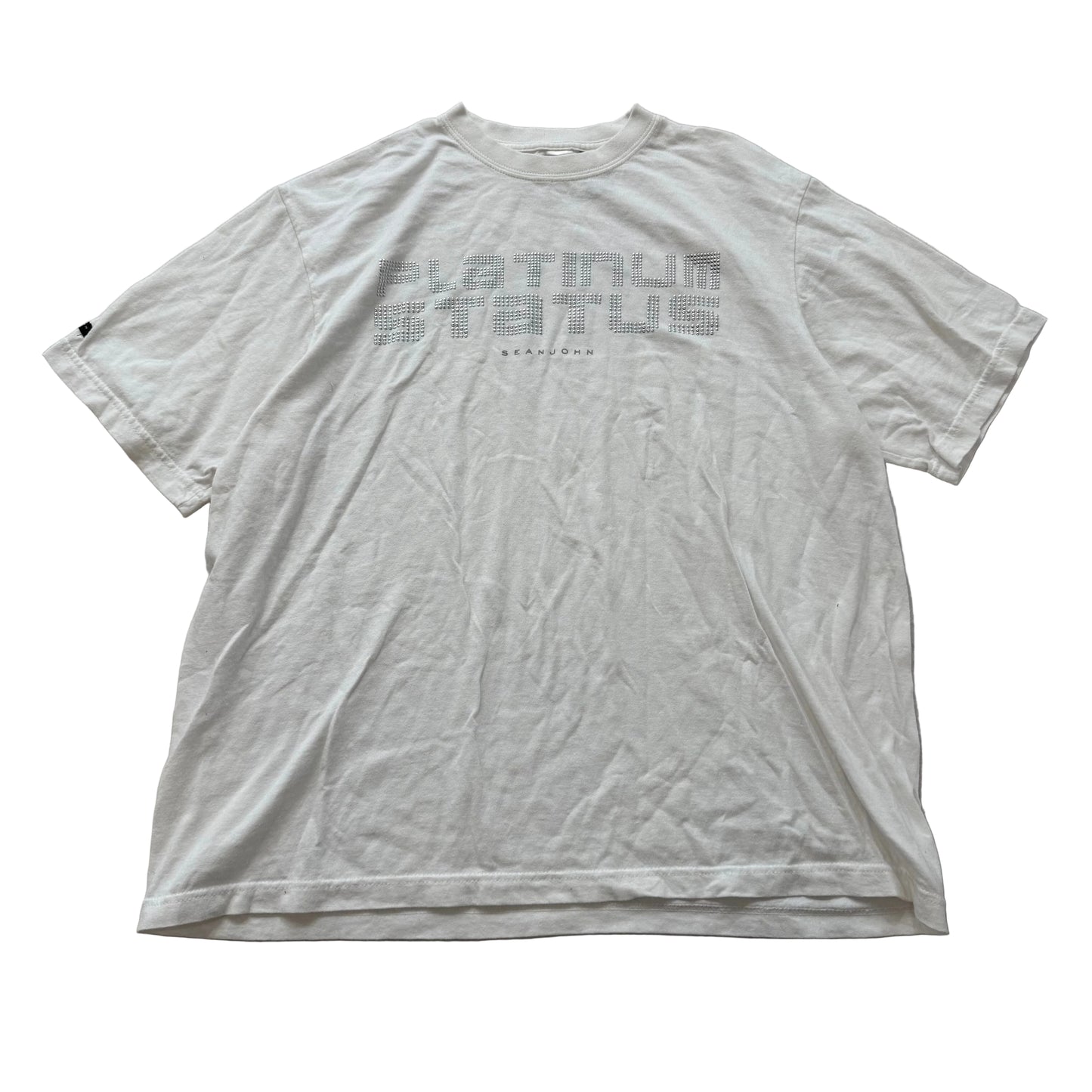 Sean John Platinum Status Men's White Cotton T-Shirt Rhinestone Crew Tee Size XL