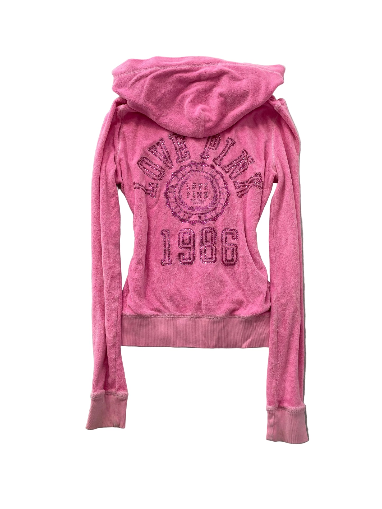 Victoria's Secret PINK Women's Pink Velour Zip Up Hoodie Dog Logo Preppy Size S