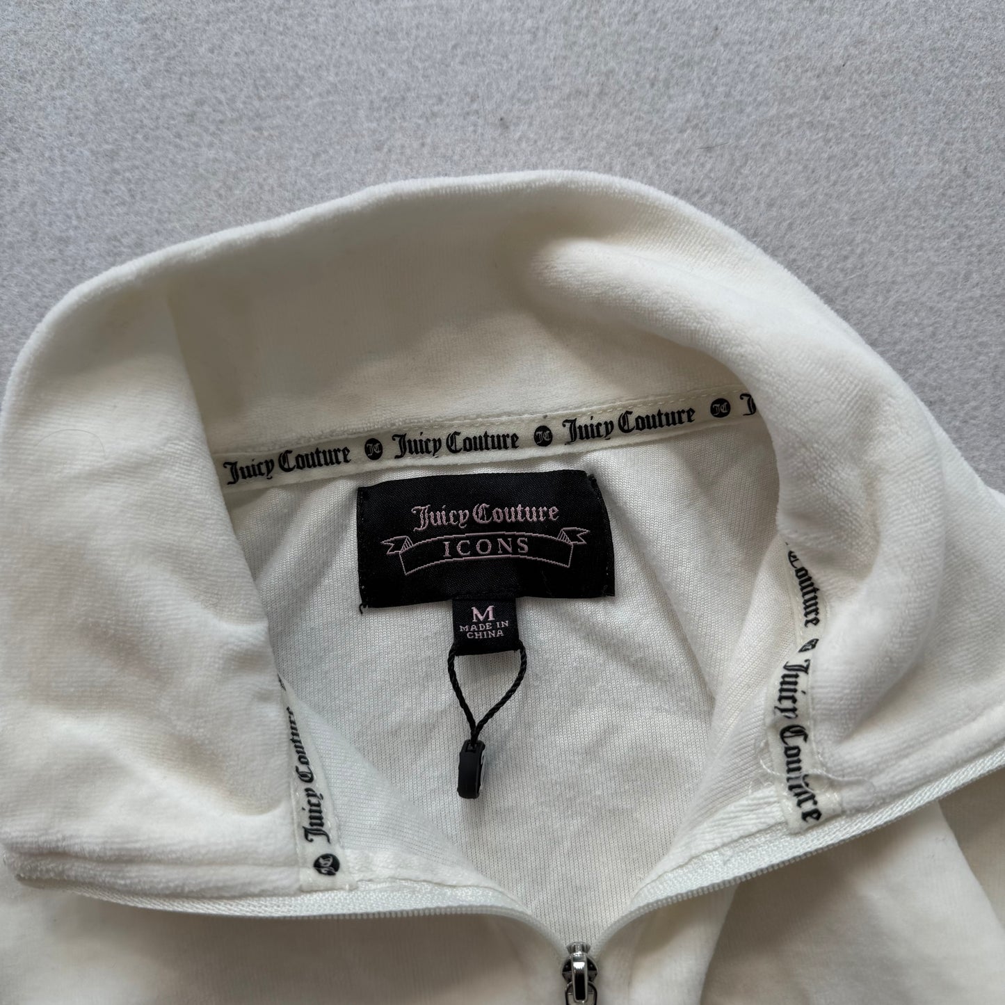 Juicy Couture Icons Keep It Juicy Women's White Velour Track Jacket Logo Size M